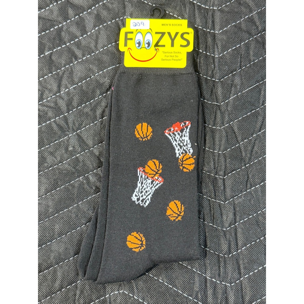 Foozys Basketball‎ Crew Socks Men Size 10-13 Gray New Novelty Sports Hoop FM-06